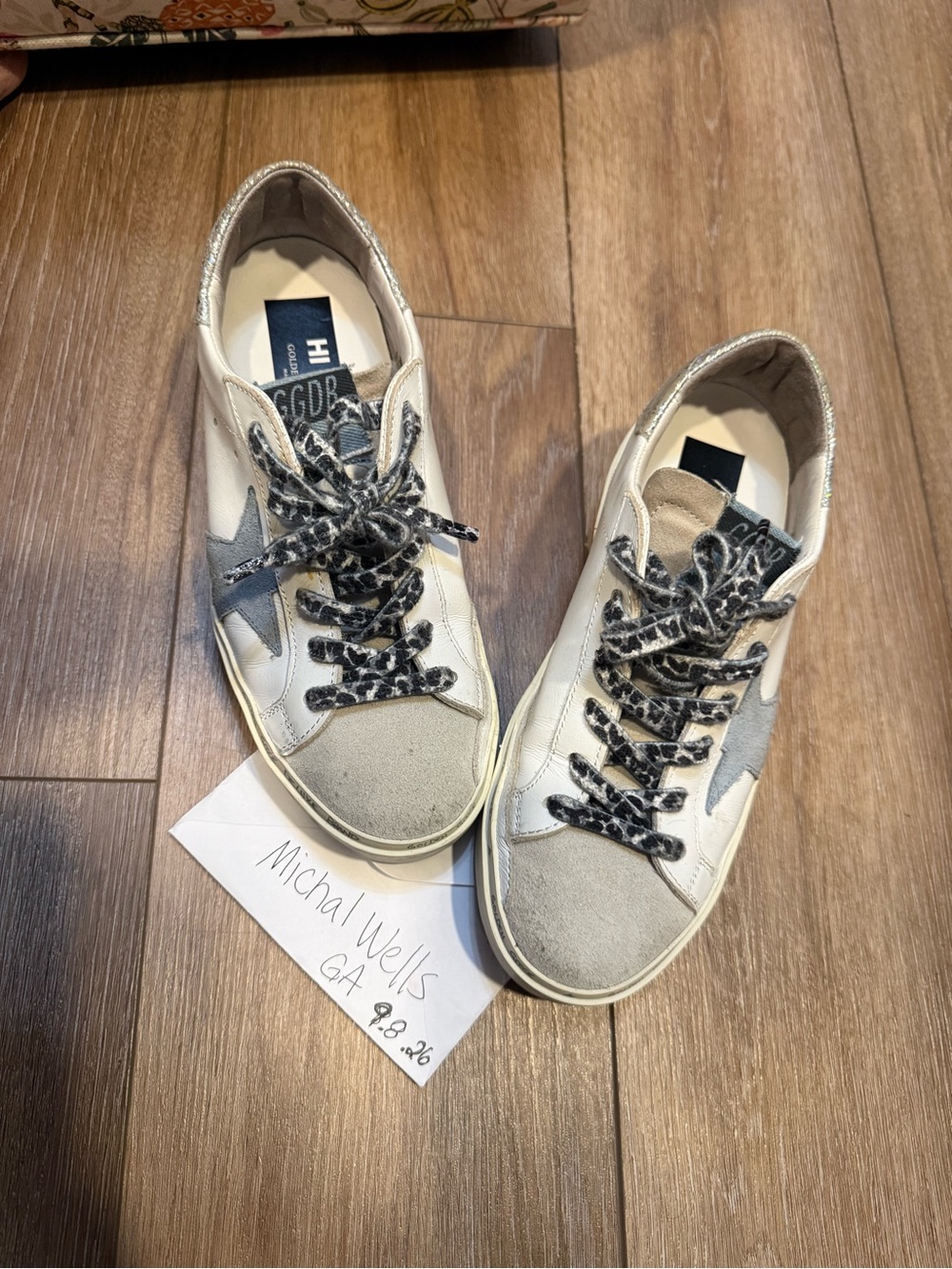 Golden Goose White Sneakers with Gray Star & Leopard Laces